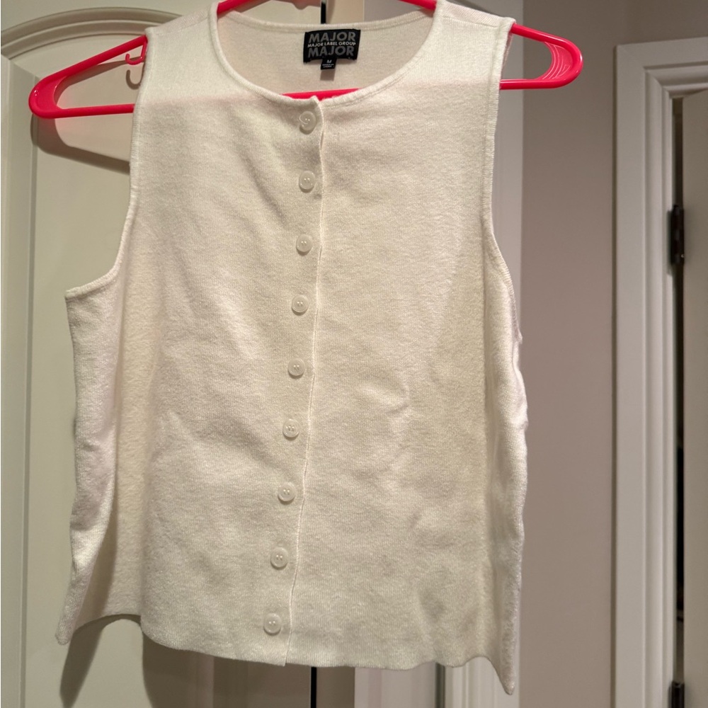 White Sleeveless Button-Up Top